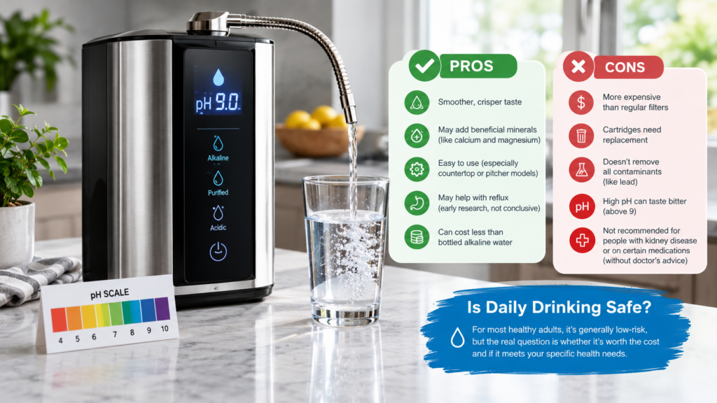 Alkaline water filter pros and cons for daily drinking