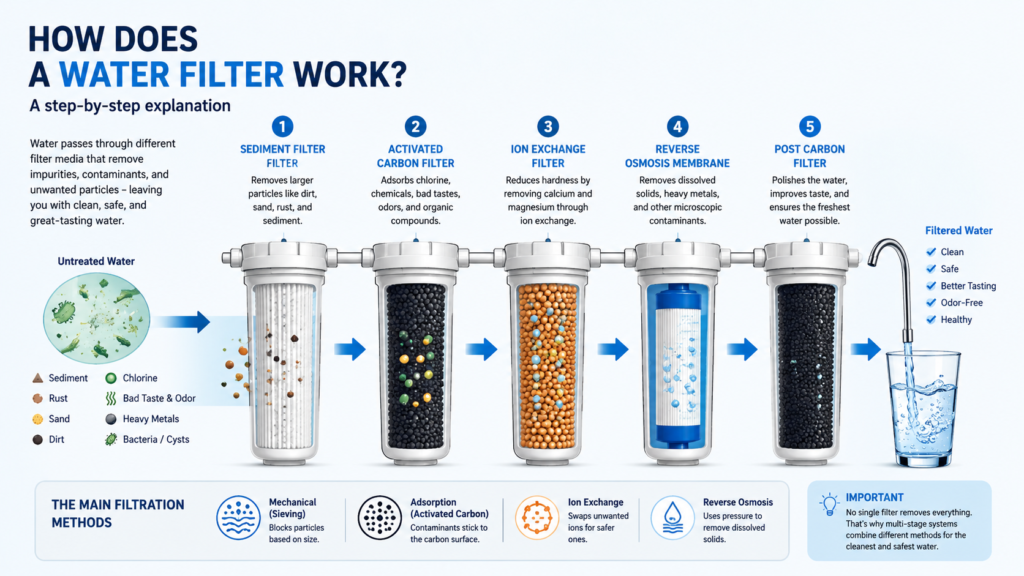 How does a water filter work step by step