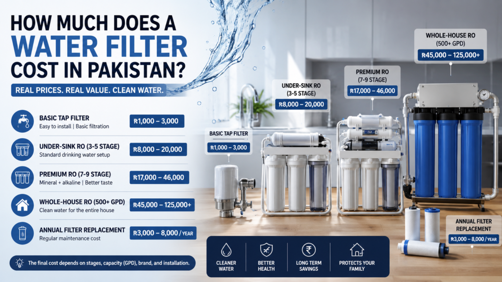 Water filter cost in Pakistan by filter type and price range