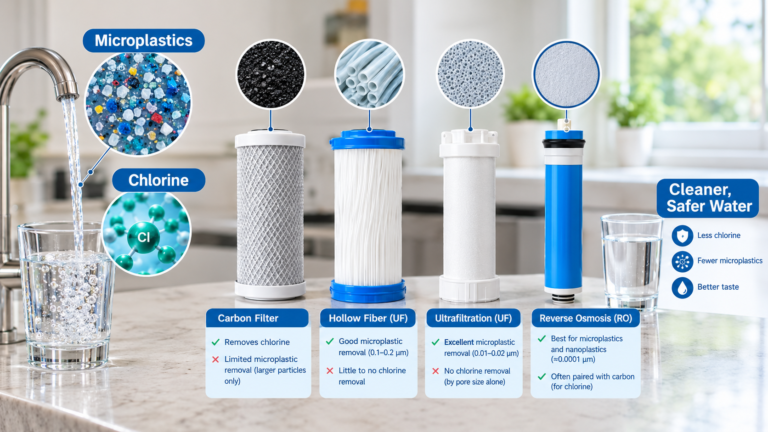 Water filters remove microplastics and chlorine from tap water